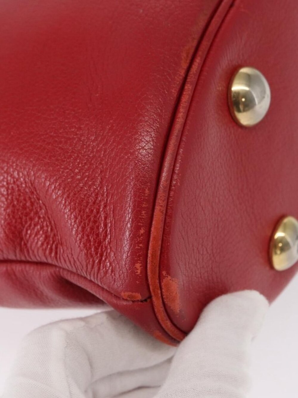 Authentic SAINT LAURENT Shoulder Bag Leather Red Gold - Picture 7 of 16